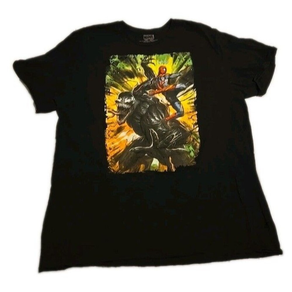Marvel Venom vs Spider-Man Graphic Black Cotton T-Shirt Men's 2XL
